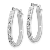 14k White Diamond Fascination Oval Hinged Hoop Earrings